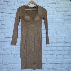 Entry Gold Sparkle Long Sleeves Mini Dress Small
